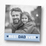 Best dad ever photo hearts blue fathers day magnet<br><div class="desc">Fridge magnet featuring your custom photo and the text "Best dad ever" below flanked by light blue hearts.</div>