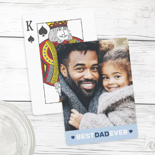 Best dad ever photo hearts blue fathers day poker cards