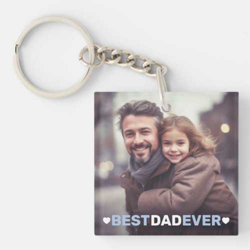 Best dad ever photo hearts fathers day keychain