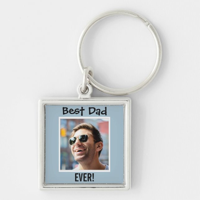 Best Dad Ever Photo on Blue Background Keychain (Front)
