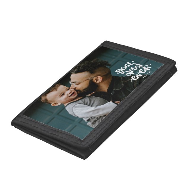 Best Dad Ever Photo Papa Birthday Gift Name  Trifold Wallet (Bottom)