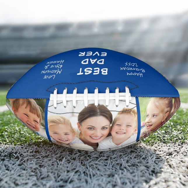 Best Dad Ever Photo Personalized Blue Football (Creator Uploaded)