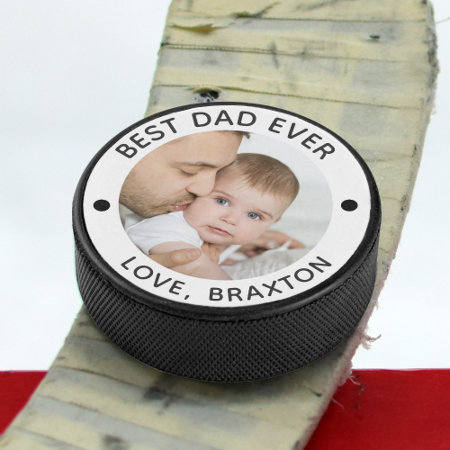 Best Dad Ever Photo Personalized Hockey Puck