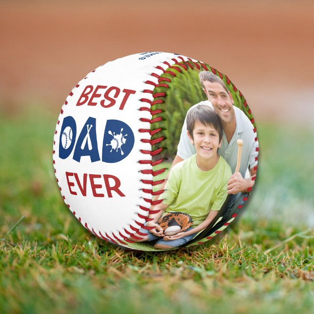Best Dad Ever Photo Personalized Name Custom Baseb Baseball (Creator Uploaded)