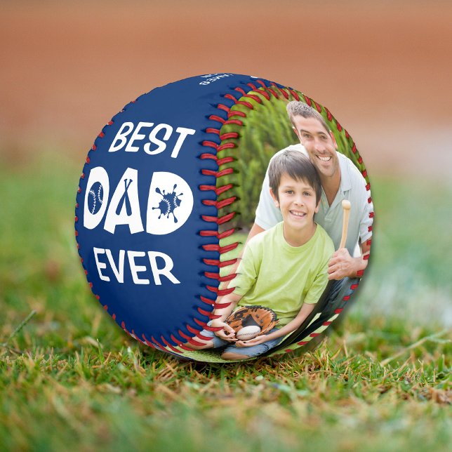 Best Dad Ever Photo Personalized Name Custom Baseball (Creator Uploaded)