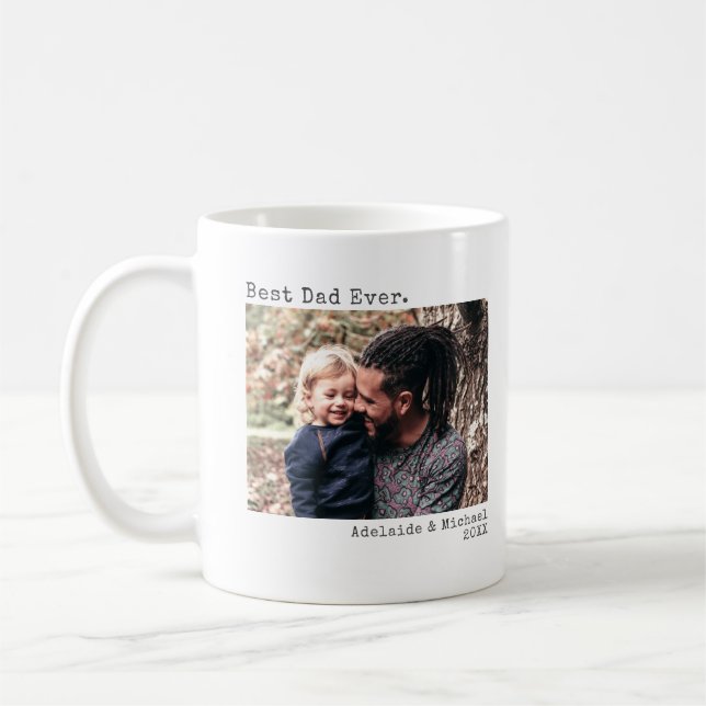 Best Dad Ever Photo Personalized Typewriter Coffee Mug (Left)