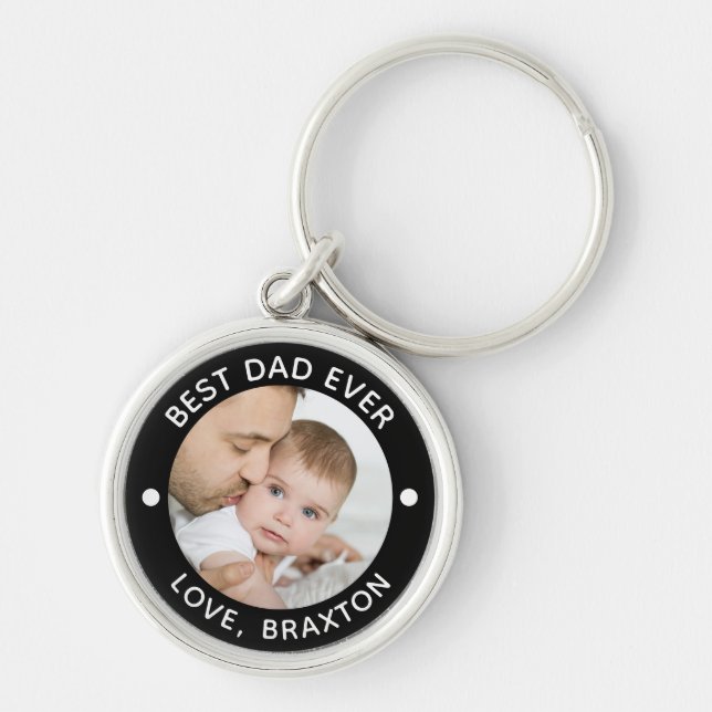 BEST DAD EVER Photo Personalized Your Color Keychain (Front)