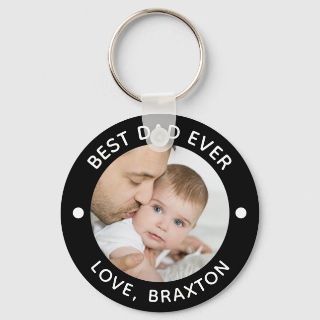 BEST DAD EVER Photo Personalized Your Color Keychain (Front)