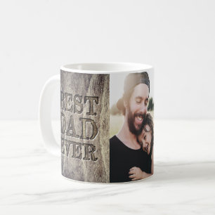 Best Dad Ever Photo Rustic Carved Wood Coffee Mug