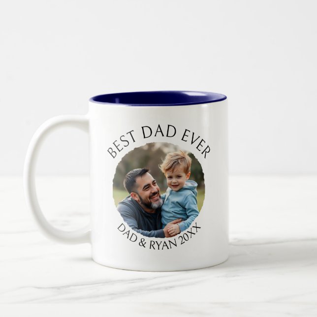 Best Dad Ever | Photo Template Personalized Two-Tone Coffee Mug (Left)