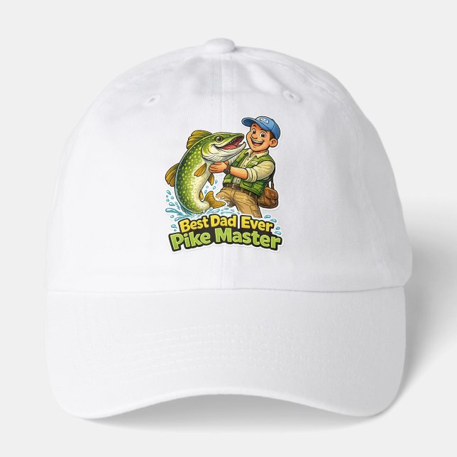 Best Dad Ever Pike Master funny fishing cartoon Hat (Front)