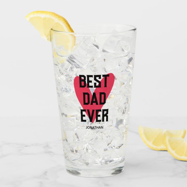 Best Dad Ever Pink Heart Father's Day Glass (Front Ice)