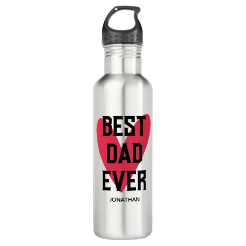 Best Dad Ever Pink Heart Fathers Day Stainless Steel Water Bottle
