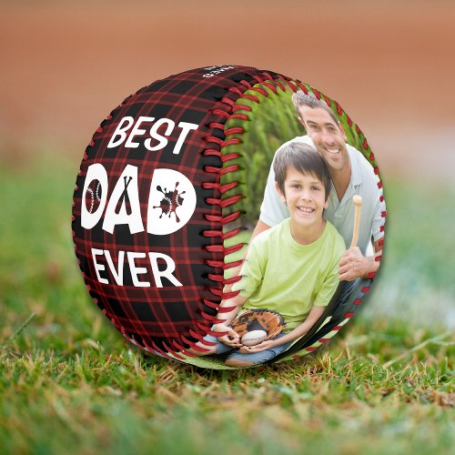 Best Dad Ever Plaid Photo Personalized Name Custom Baseball
