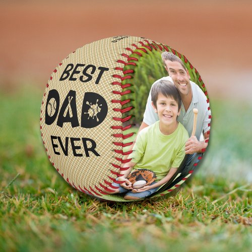 Best Dad Ever Plaid Photo Personalized Name Custom Baseball