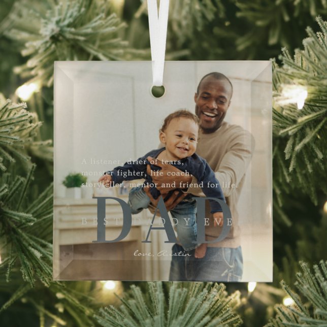 Best Dad Ever | Quote & Photo Gift Glass Ornament (Insitu)