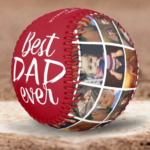 Best Dad Ever Red 6 Photo Collage Baseball