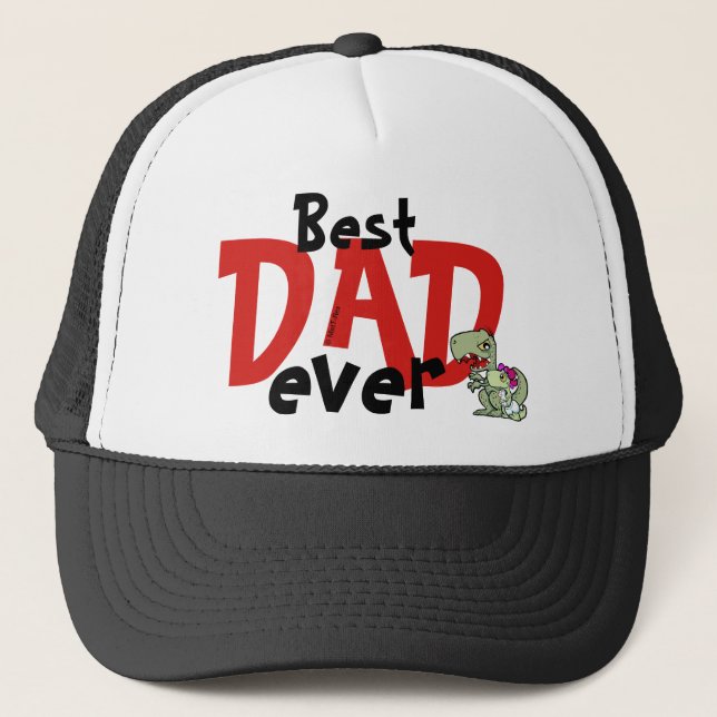 Best Dad Ever Red Black Text Baby Girl Father's Trucker Hat (Front)