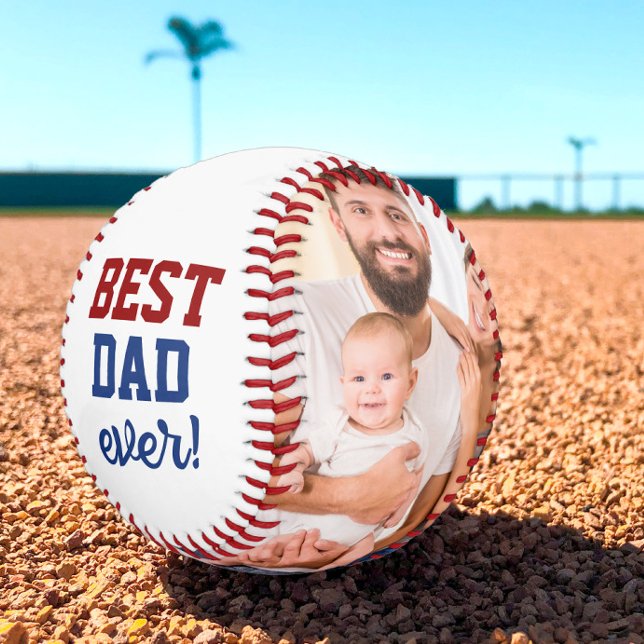 Best Dad Ever Red Blue Father's day Photos Custom  Baseball (Customizable best dad ever all star father's day photo baseball)