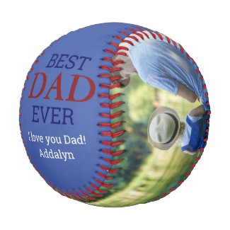 Best Dad Ever Red Blue White 2 Family Photo Baseball