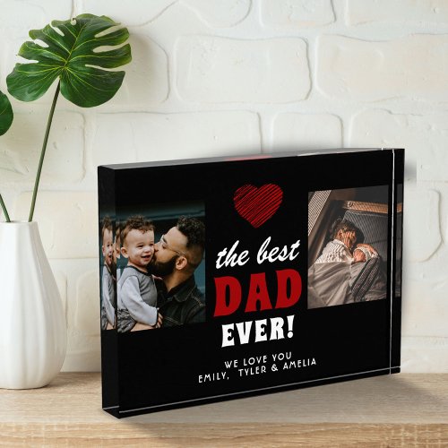 Best Dad Ever Red Heart Black 2 Photo Block