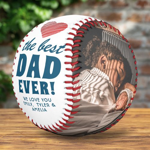 Best Dad Ever Red Heart Father 2 Family Photo  Baseball