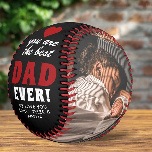 Best Dad Ever Red Heart Fathers Day 2 Photo Baseball