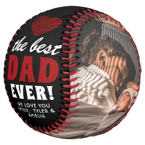 Best Dad Ever Red Heart Father`s Day 2 Photo Softball - Best Dad Ever Red Heart Father`s Day 2 Photo Softball. Red heart on black background. Personalize it with two photos and names. You can change any text on the softball or erase it. This personalized softball is a perfect gift for a dad or a new dad on Father`s Day.