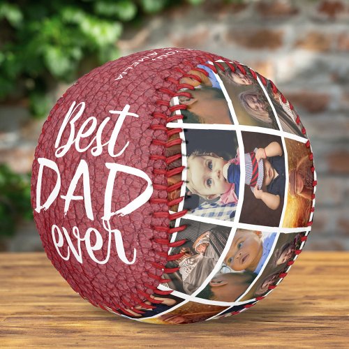 Best Dad Ever Red Leather Print 6 Photo Collage Baseball