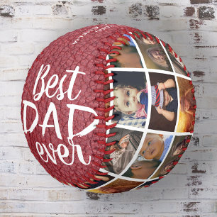 Best Dad Ever Red Leather Print 6 Photo Collage Softball
