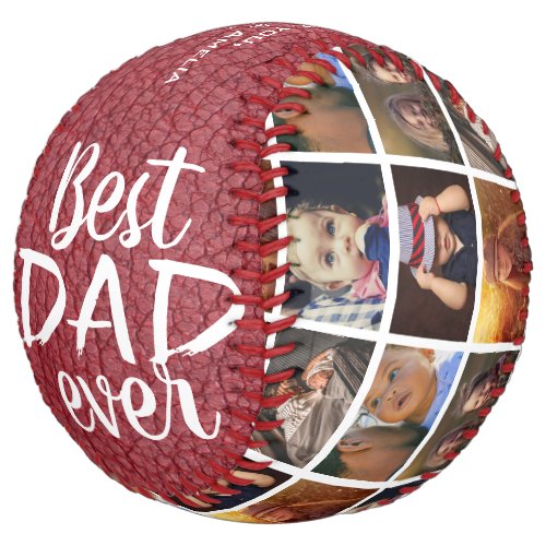 Best Dad Ever Red Leather Print 6 Photo Collage Softball - Best Dad Ever Red Leather Print 6 Photo Collage Softball. Dark red leather print background. Collage with 6 photos and modern typography. Add your photos, names and year. Great gift and a sweet keepsake for a dad for Father`s Day, birthday or Christmas.