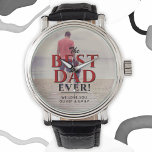 Best Dad Ever Red Typography Father`s Day Photo Watch<br><div class="desc">The Best Dad Ever Red Typography Father`s Day Photo Watch. The design has a full photo. Modern typography in black and red colors overlays the photo. Personalize with your names and add your photo. Great gift for a dad or a grandpa for Father`s Day,  birthday or Christmas.</div>