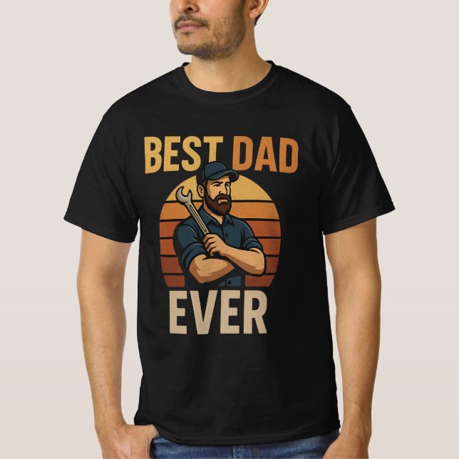 Best Dad Ever Retro Mechanic Design | Father’s Day T-Shirt (Front)
