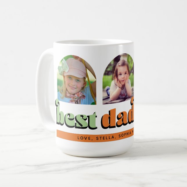 Best Dad Ever Retro Text 3 Photos Coffee Mug (Front Left)
