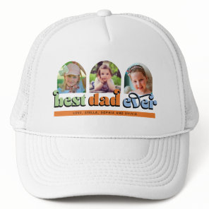 Best Dad Ever Retro Text 3 Photos Trucker Hat