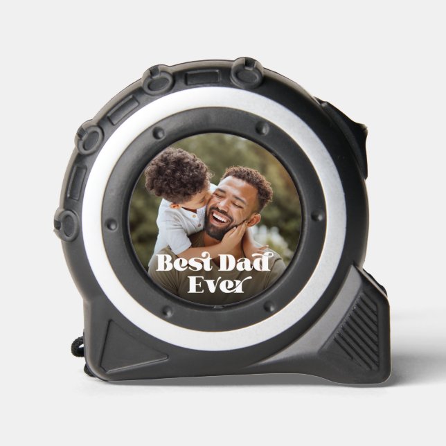 Best Dad Ever Retro Text Photo Tape Measure (Front)