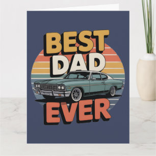 Best Dad Ever Retro Vintage Teal Muscle Car Card
