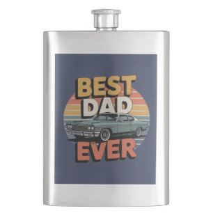 Best Dad Ever Retro Vintage Teal Muscle Car Flask