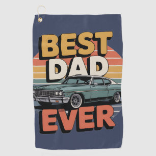 Best Dad Ever Retro Vintage Teal Muscle Car Golf Towel