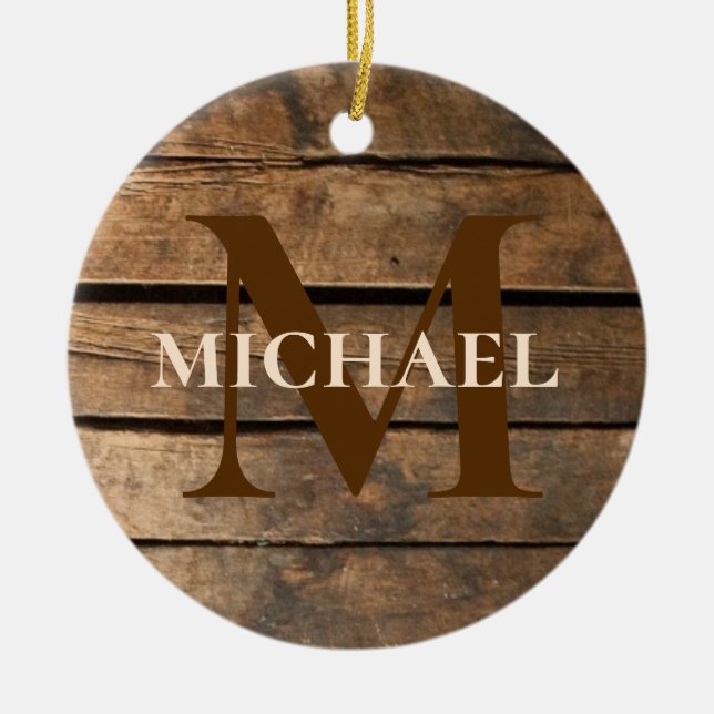 Best Dad Ever Rustic distressed Barn Wood monogram Ceramic Ornament (Front)