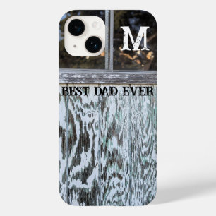 Best Dad Ever Rustic Distressed Wood Add Initial Case-Mate iPhone 14 Case