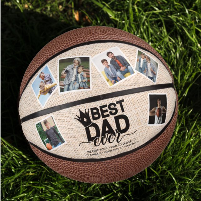 Best Dad Ever Rustic Fathers Day Photo Collage Mini Basketball (Creator Uploaded)