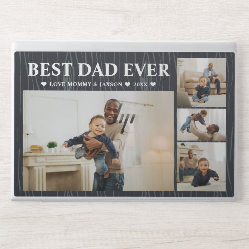 Best Dad Ever  Rustic Wood 4 Photo Collage HP Laptop Skin