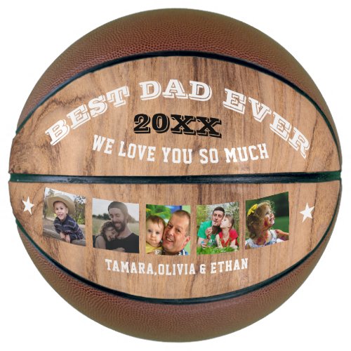  Best Dad Ever Rustic Wood 5 Photo Collage Basketball