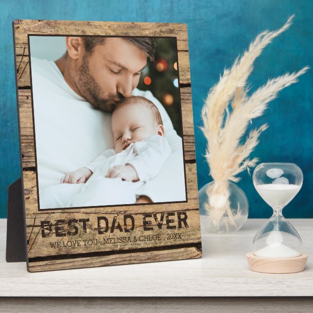 BEST DAD EVER Rustic Wood Photo Personalized Plaque (Side)