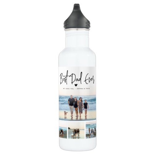 Best Dad Ever Script 4x Photo Collage Stainless Steel Water Bottle