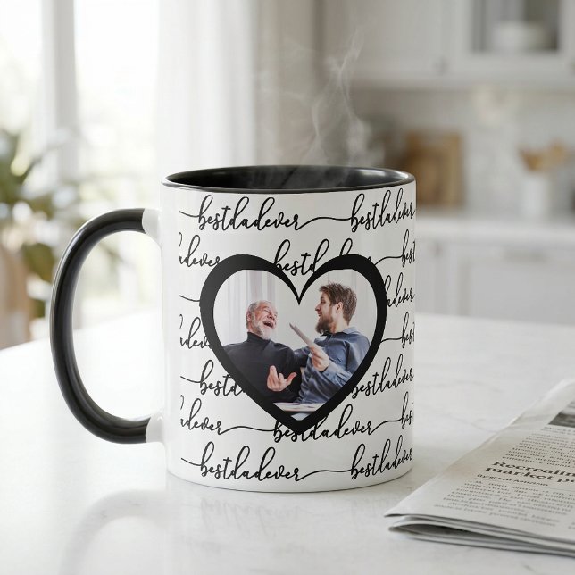 Best Dad Ever Script Black White Photo Mug (Best Dad Ever Script Black White Photo Mug)