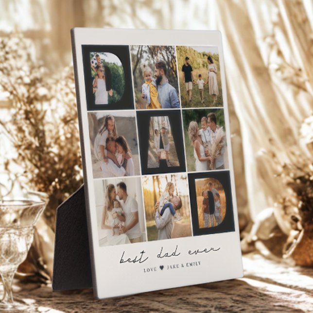 Best Dad Ever Script Dad Photo Grid 9 Photos Gift Plaque (Creator Uploaded)