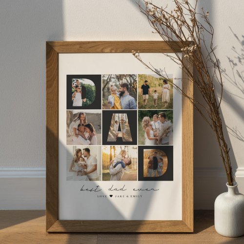 Best Dad Ever Script Dad Photo Grid 9 Photos Gift Poster