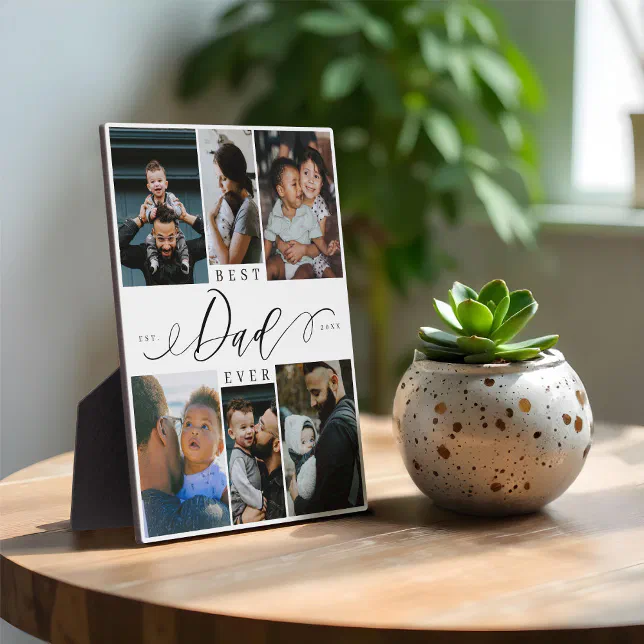 Script Dad Best Dad Ever Script Father's Day 6 Photo Collage Plaque | Zazzle